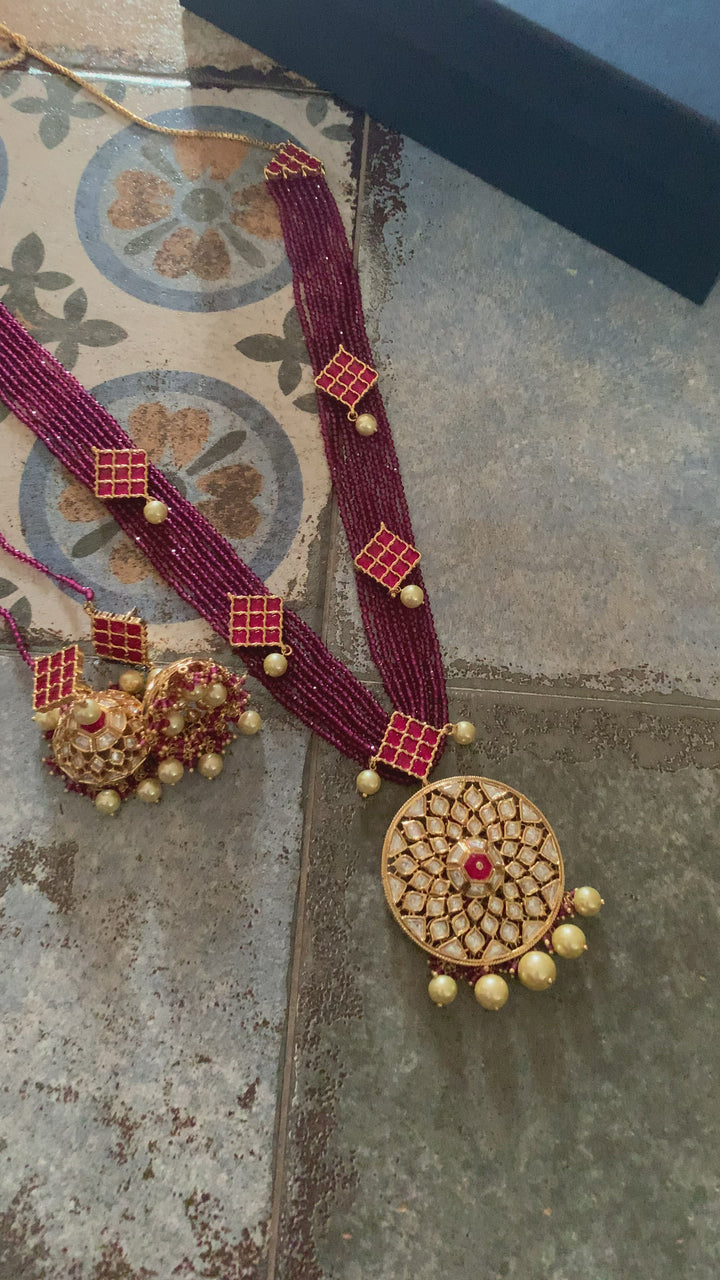 Kundan Pendant Ruby Necklace with Earrings