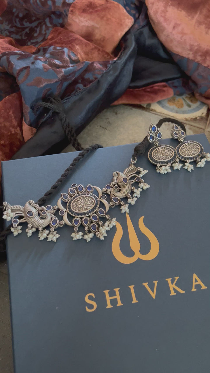 Antique Peacock Choker with Earrings