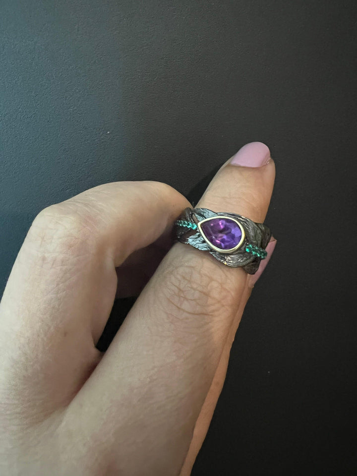 Vintage Pure 925 Silver Amethyst  Ring - SHIVKA