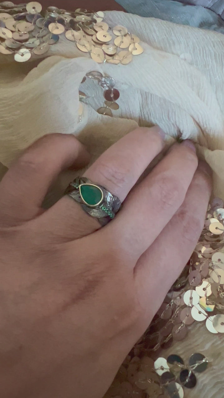 Vintage Pure 925 Silver Green Agate  Ring