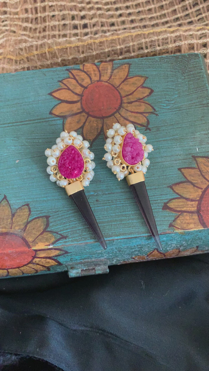 Bright Pink Crystal Earrings