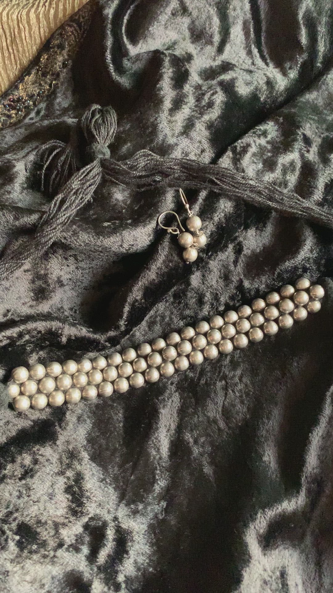 Classic Silver Beads Choker with Earrings