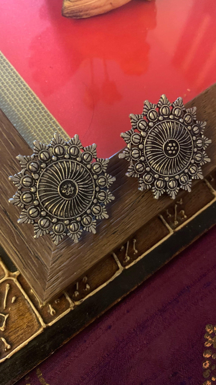 Statement Black and Silver Necklace with Antique Studs - SHIVKA