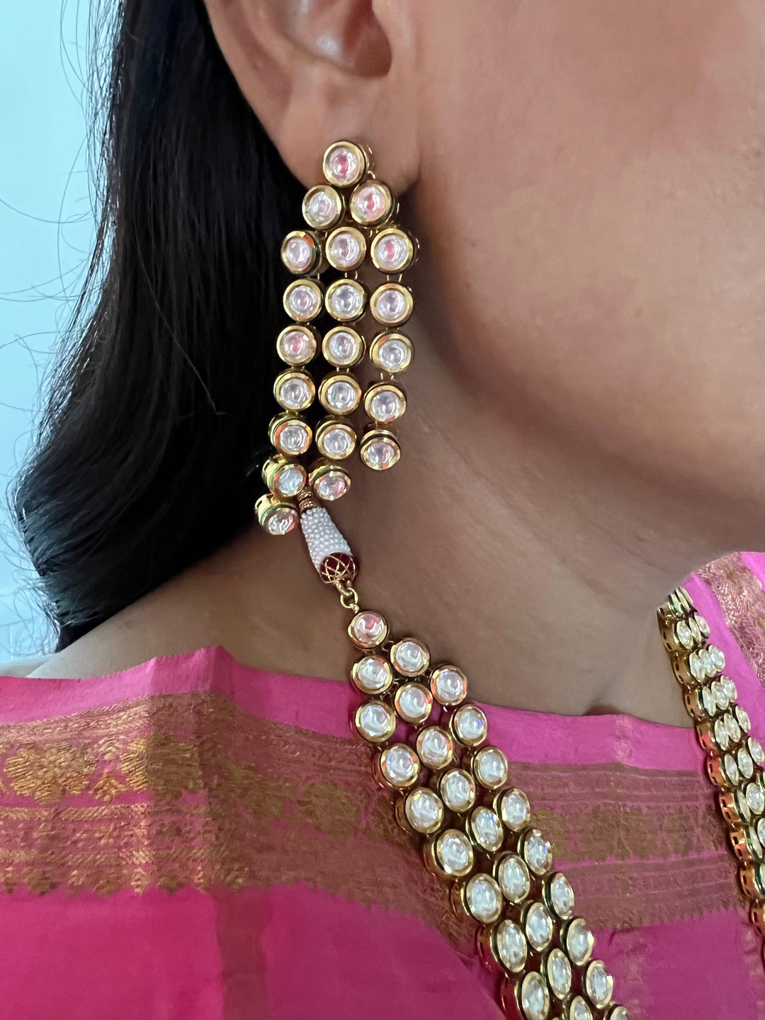 Jadau Kundan Necklace with Earrings and Maangtikka - SHIVKA