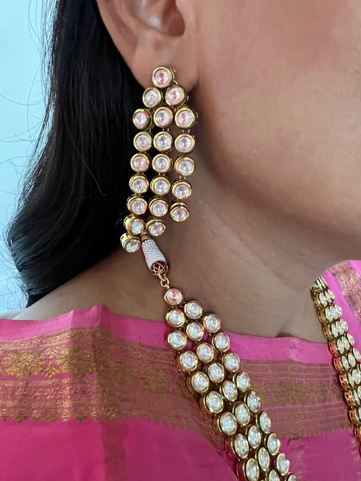 Jadau Kundan Necklace with Earrings and Maangtikka - SHIVKA
