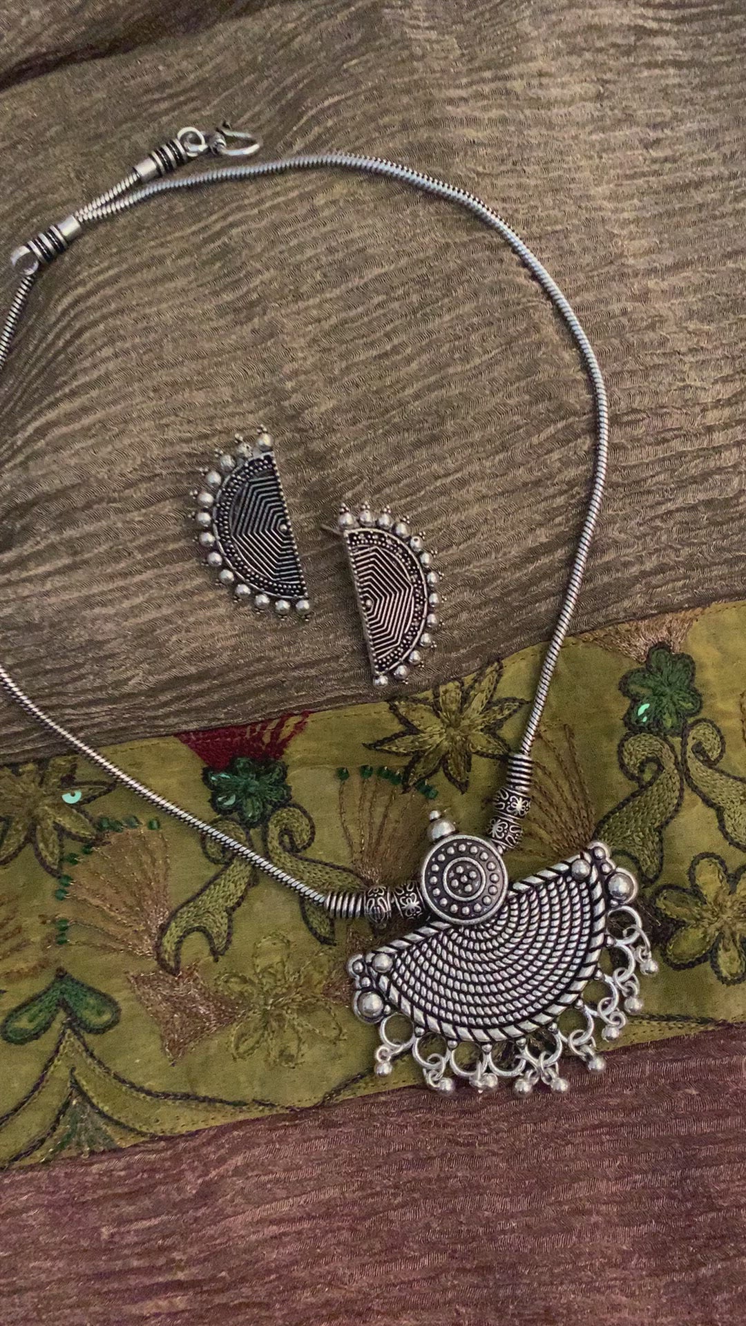 Crescent Pendant Necklace with Studs