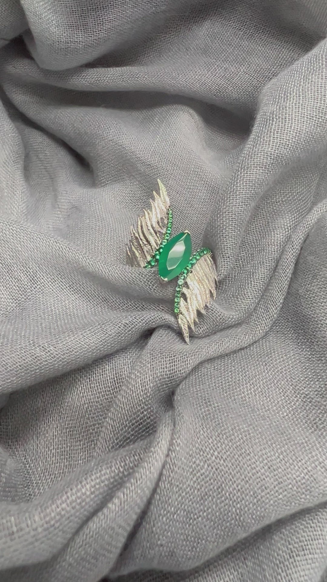 Designer Pure Silver Green Agate Ring