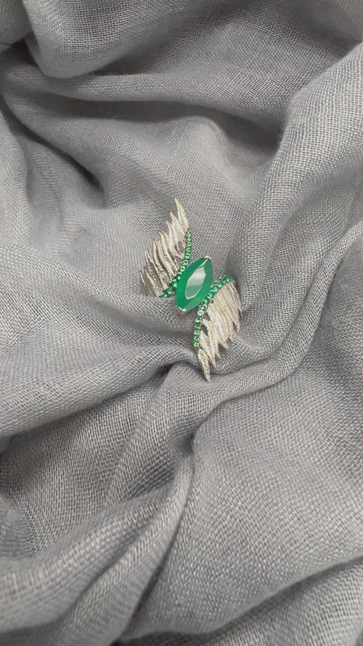 Designer Pure Silver Green Agate Ring