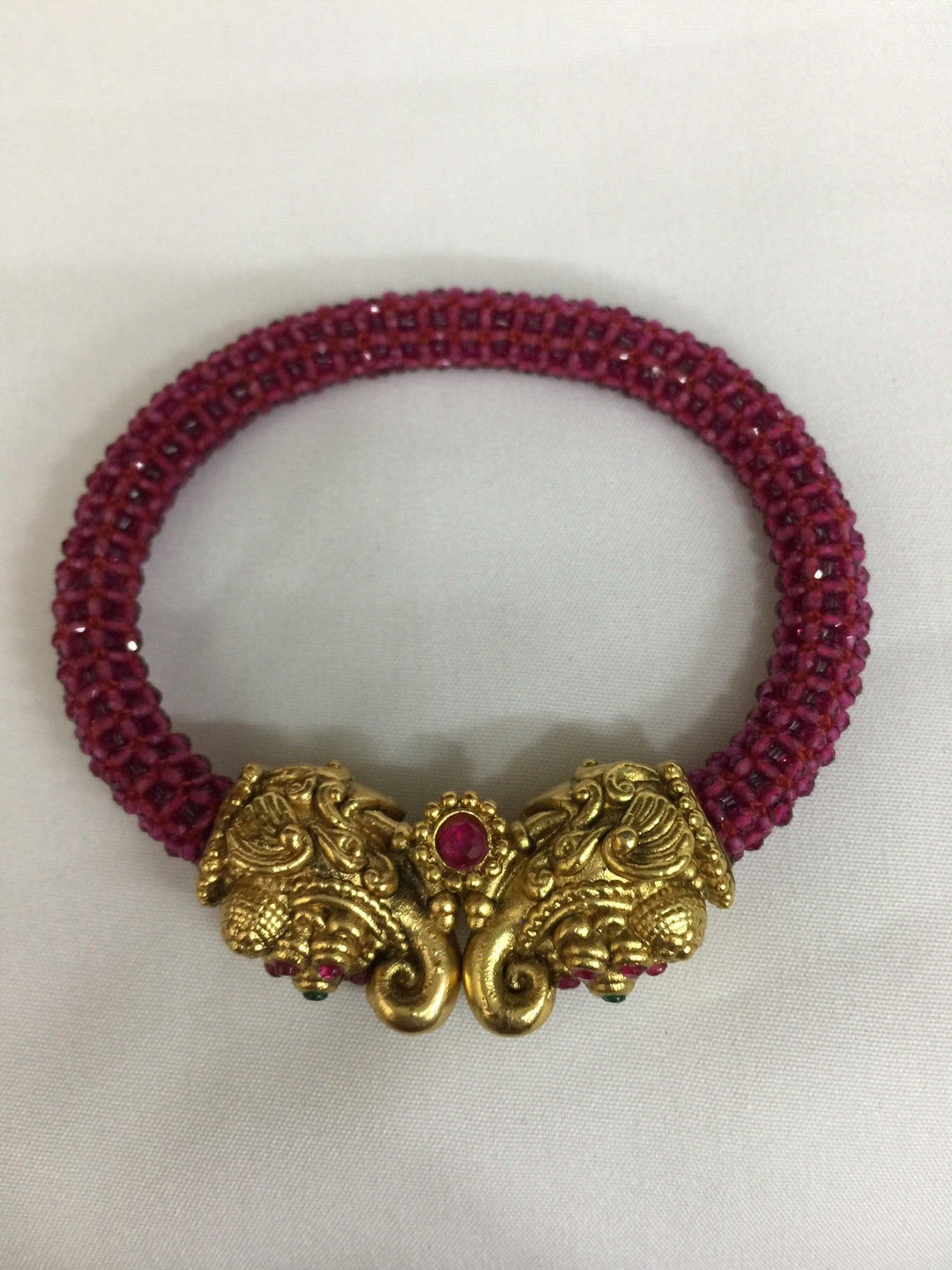 Twin Elephant Red Beaded Kadha - SHIVKA