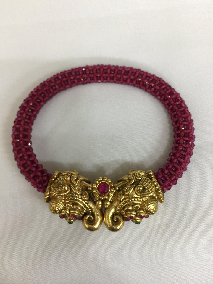 Twin Elephant Red Beaded Kadha - SHIVKA