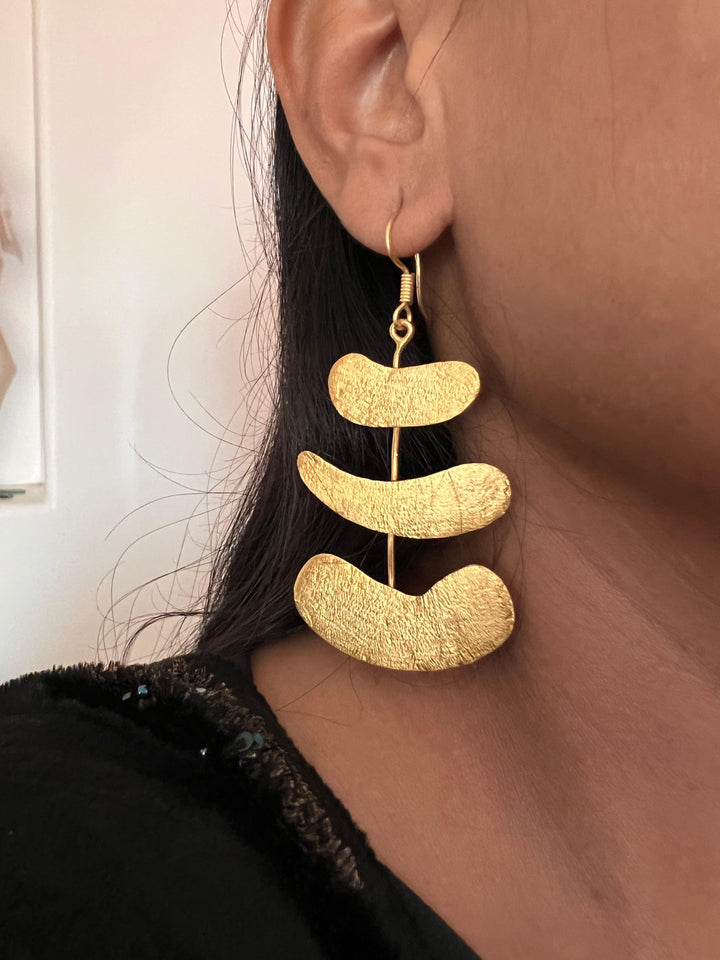 Stylish Textured Brass Earrings - SHIVKA
