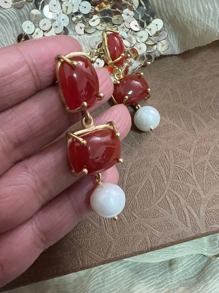 Pearl Drop Carnelian Earrings - SHIVKA
