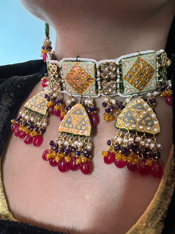 Elegant Meenakari Kundan Choker with Earrings