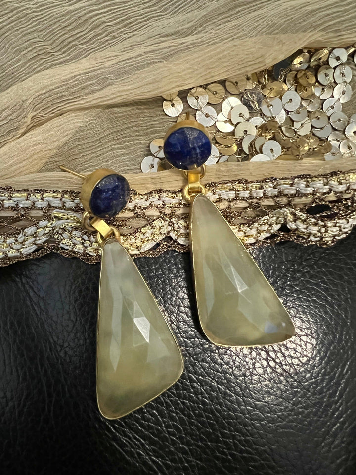 Lapis and Lemon Quartz Earrings - SHIVKA