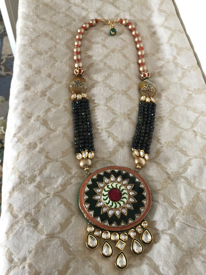 Silver Enamelled Fusion Pendant Necklace with Earrings