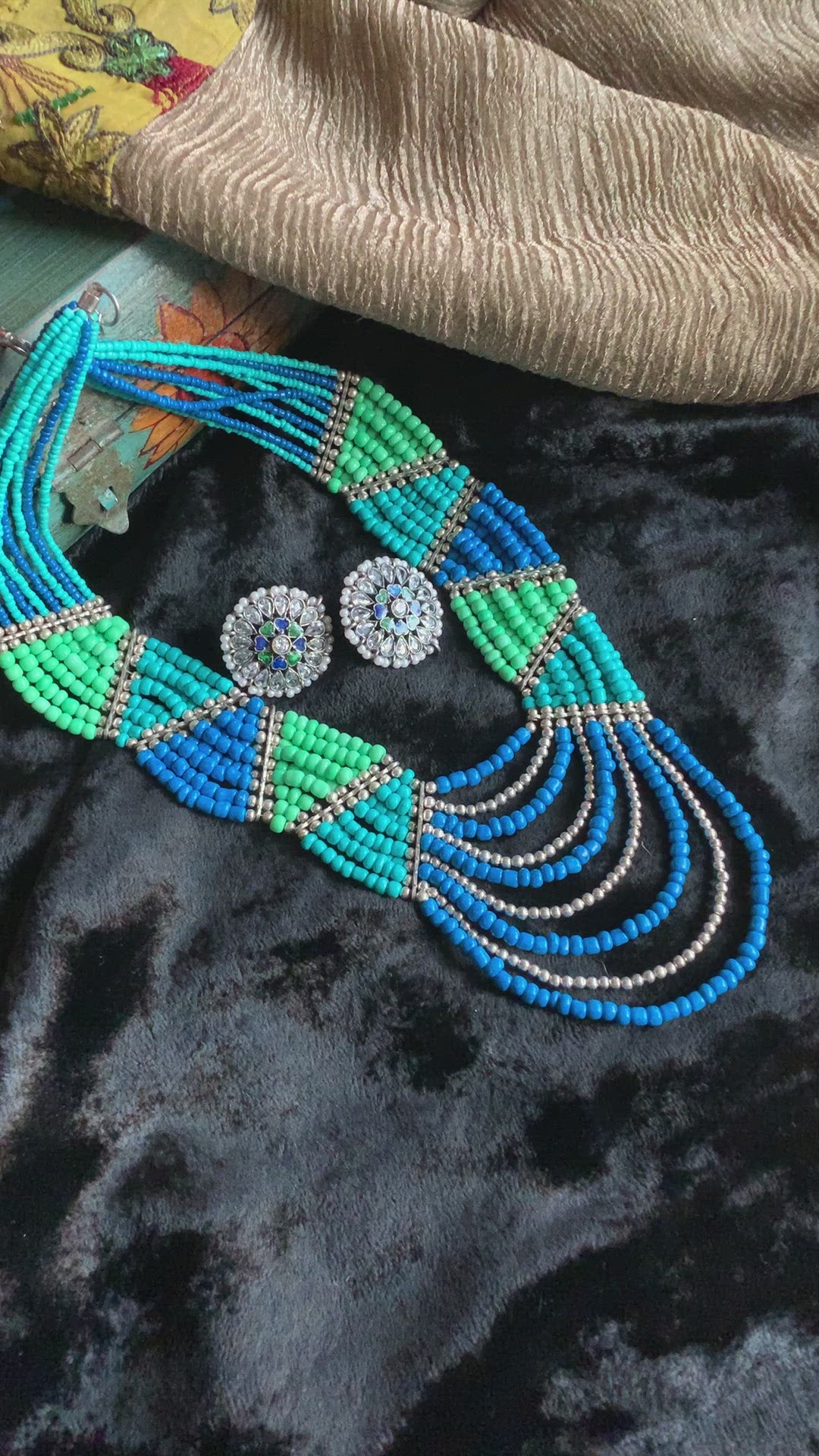Statement Beaded Necklace with Enamelled Studs