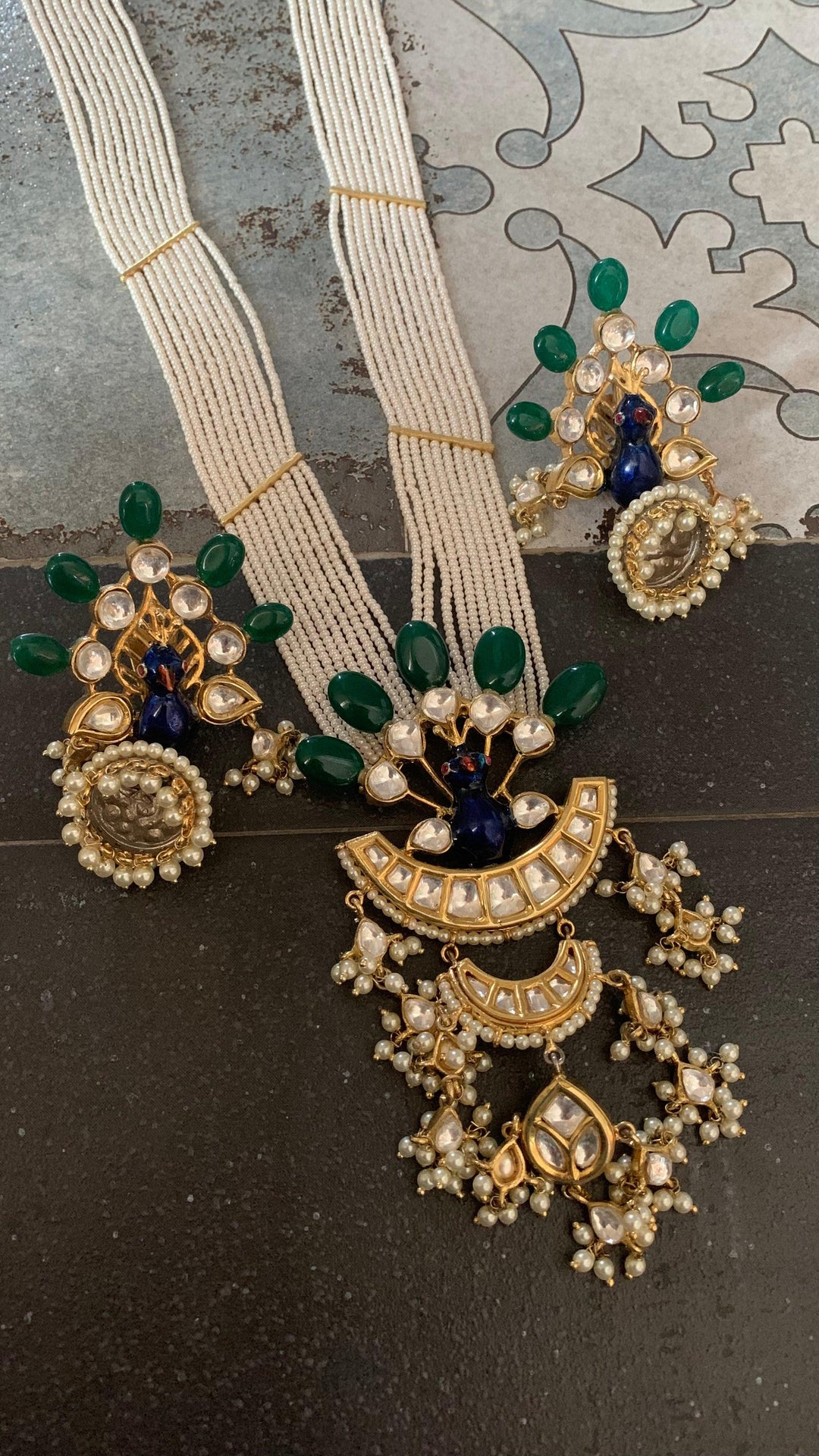 Gorgeous Peacock Pendant Necklace with Statement Jhumkas - SHIVKA