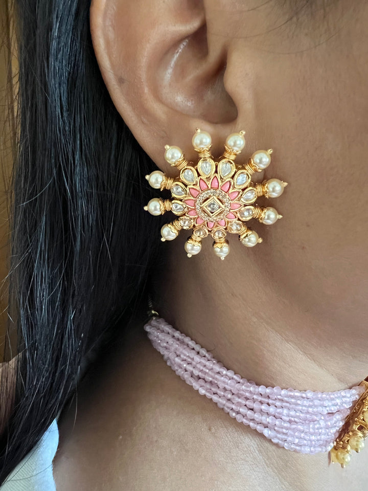 Beautiful Pink Kundan Choker with Studs