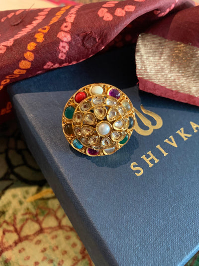Multi Colored  Kundan Ring - SHIVKA