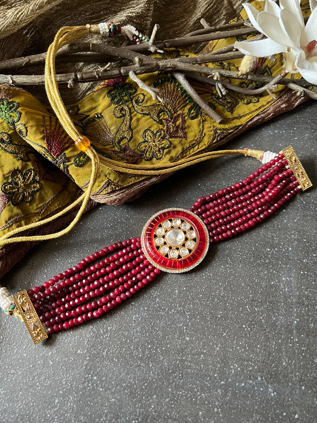 Victorian Kundan Choker Necklace with Earrings