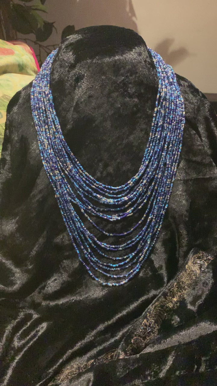 Blue and Silver Beaded Necklace