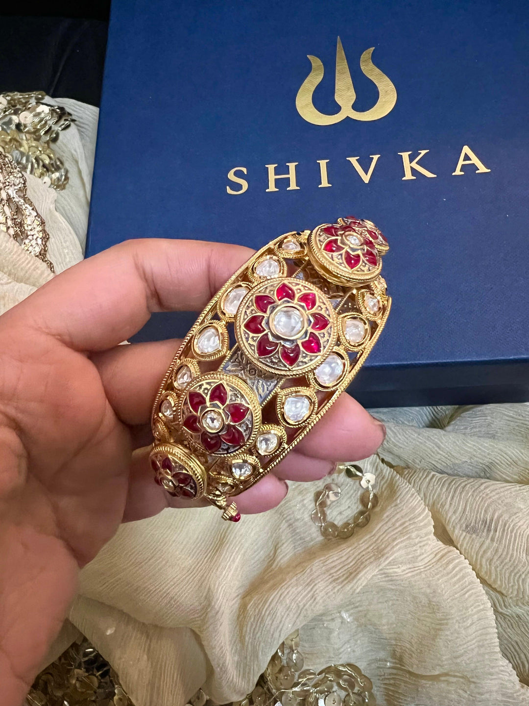 Statement Wedding Kundan Cuff - SHIVKA