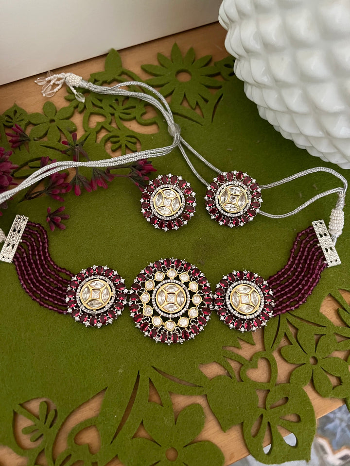 Victorian Kundan Choker Necklace with Earrings
