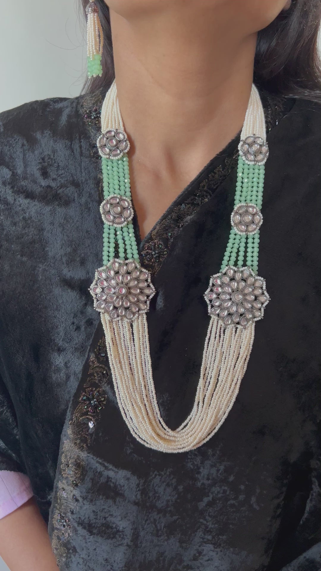 Multilayered Antique Kundan Necklace with Earrings