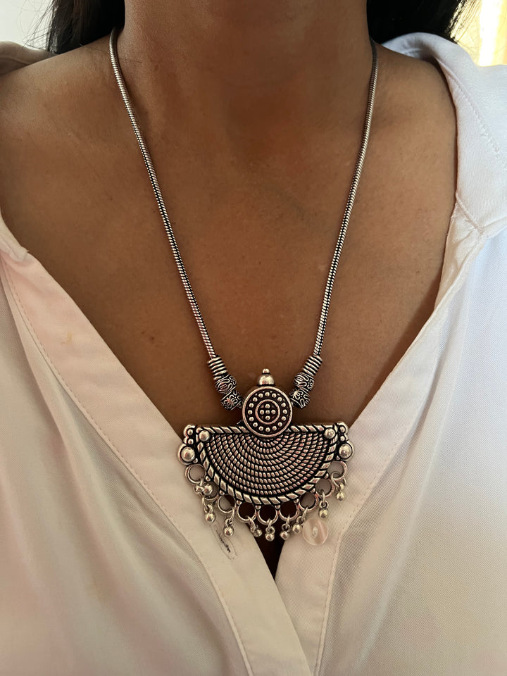 Crescent Pendant Necklace with Studs
