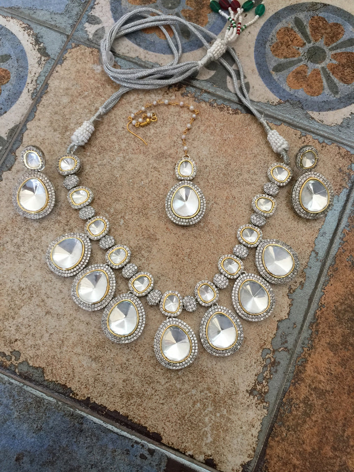 High Quality Uncut Polki Kundan Necklace with Earrings and Mangtikka