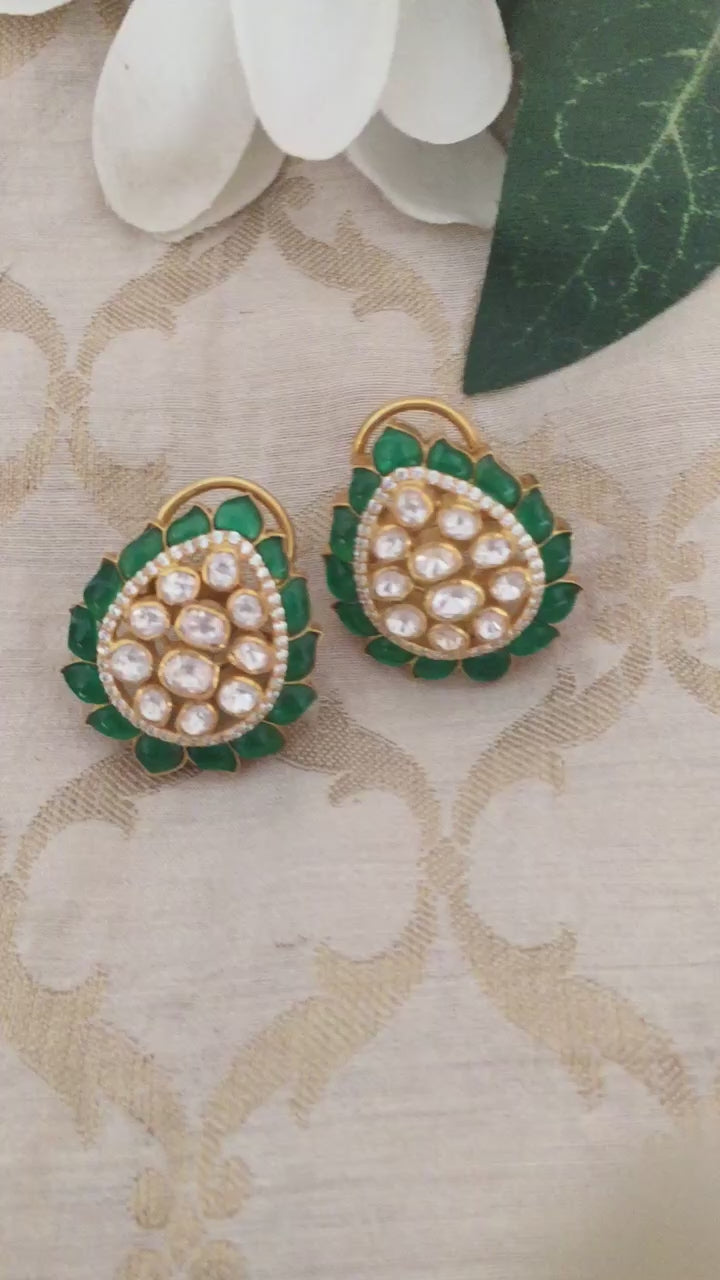 Pure 925 Moissanite Polki Silver Earrings