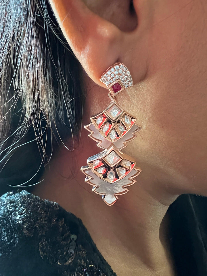 Kundan Mother of Pearl Earrings - SHIVKA