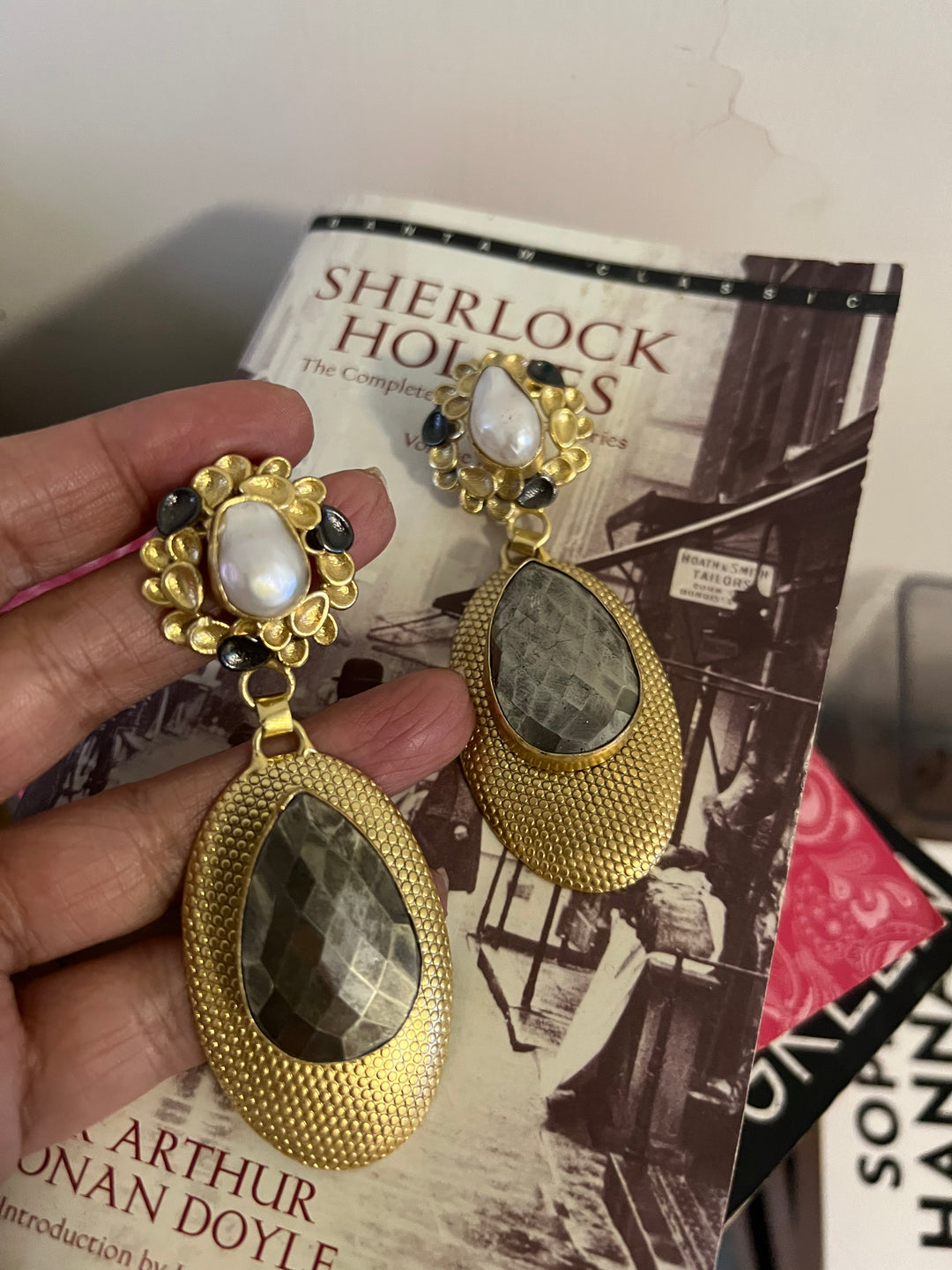 Baroque Pearl and Pyrite Designer Earrings