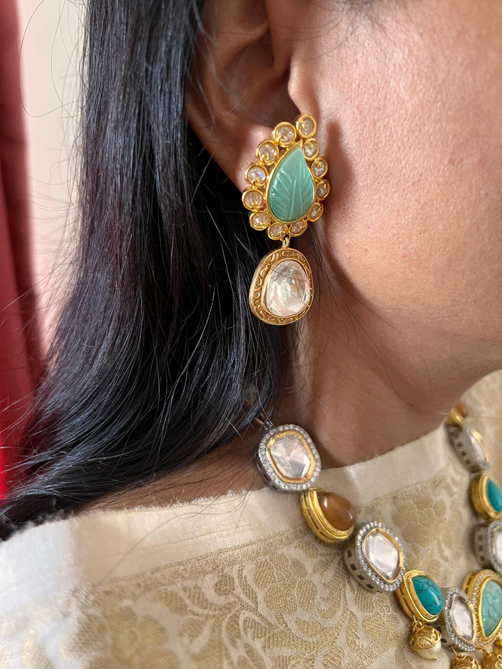 Scintillating Multicolored  Kundan Necklace with Statement Earrings - SHIVKA