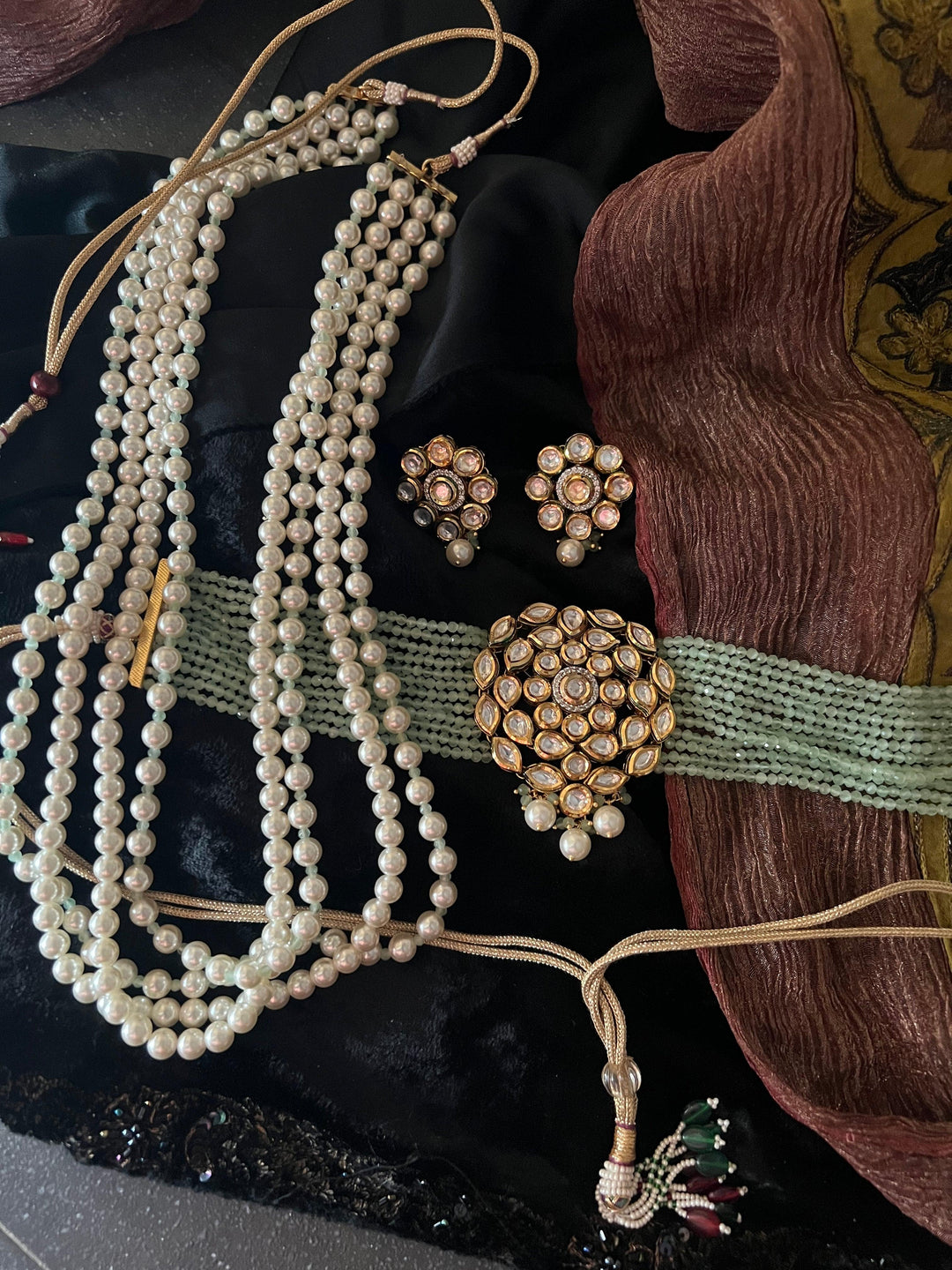 Kundan Choker and Pearl necklace Combo  with Earrings - SHIVKA