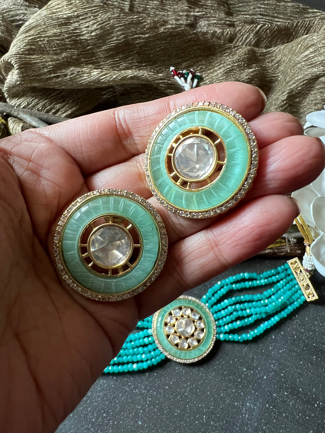 Victorian Kundan Choker Necklace with Earrings