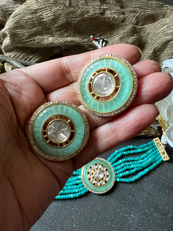 Victorian Kundan Choker Necklace with Earrings