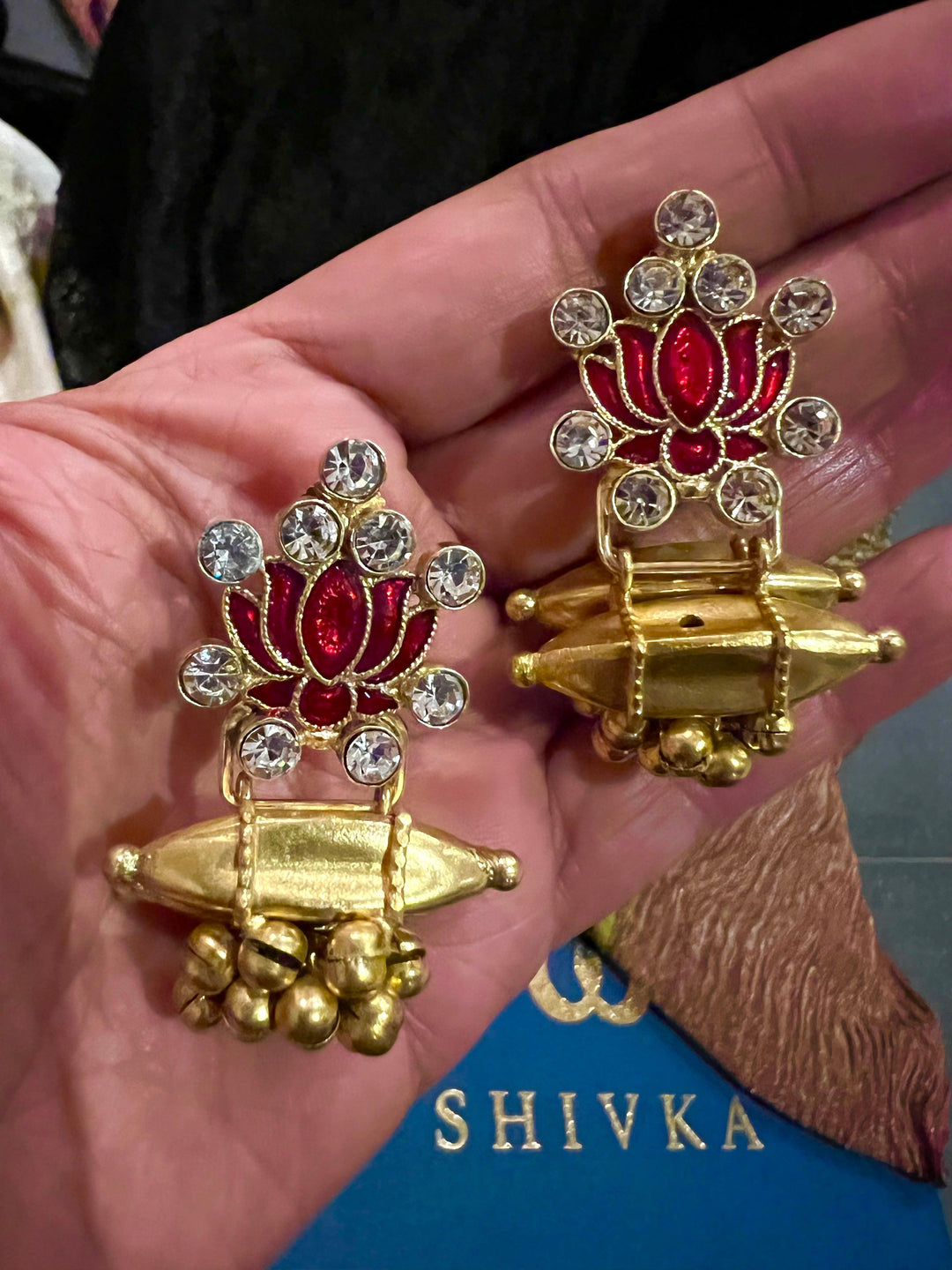 Faux Diamond Enameled Lotus Earrings - SHIVKA