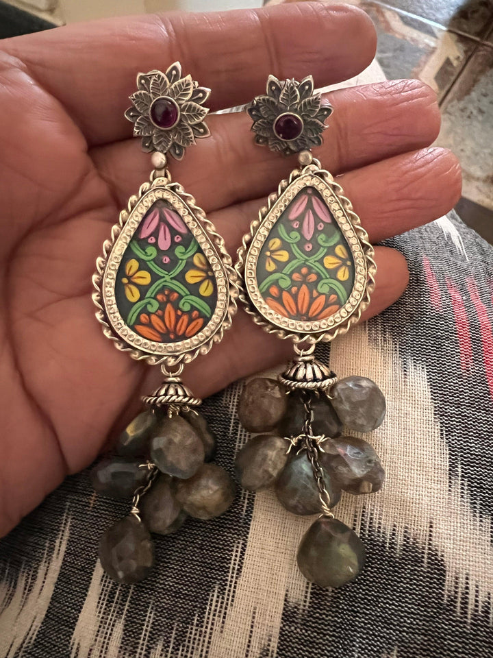 Statement Labradorite Cluster Pure 925 Silver Earrings - SHIVKA