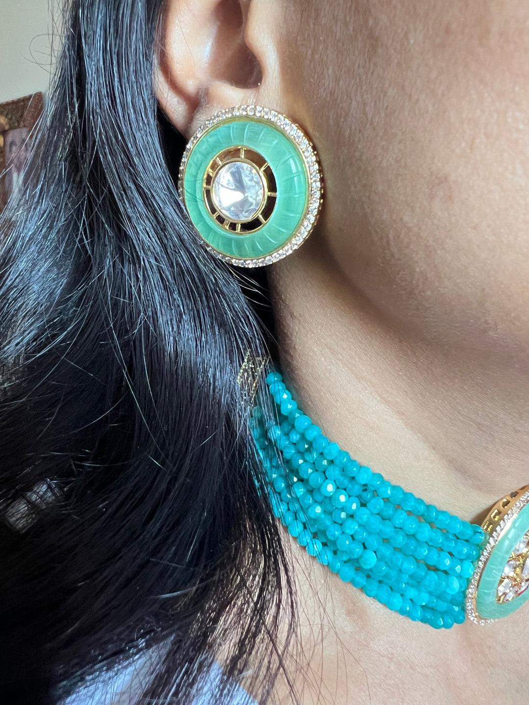 Victorian Kundan Choker Necklace with Earrings