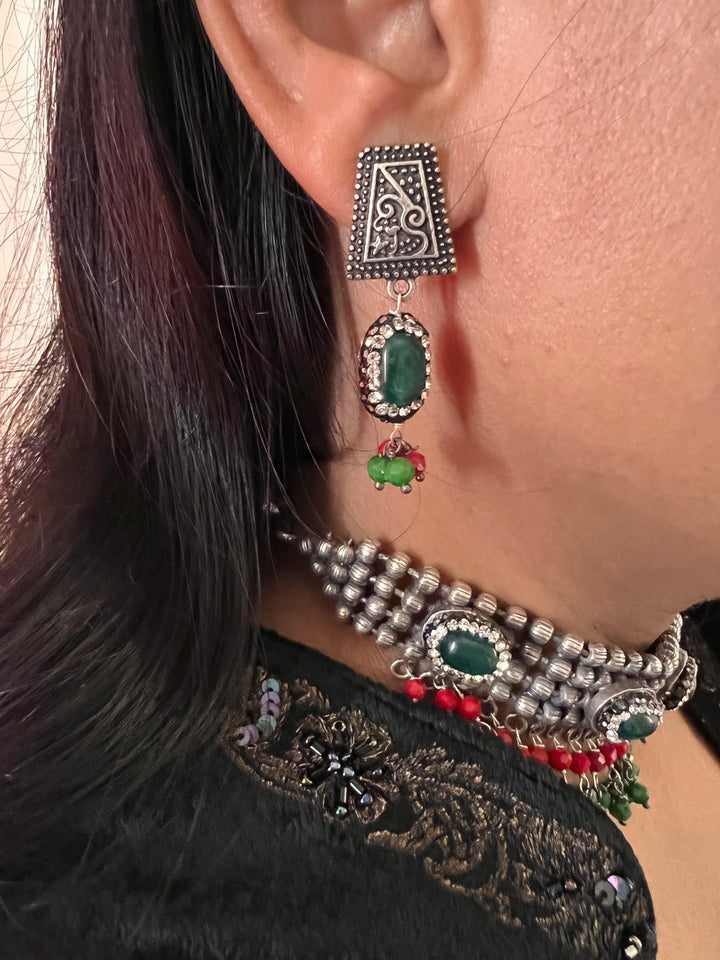 Vintage Artistic Choker with Statement Earrings - SHIVKA