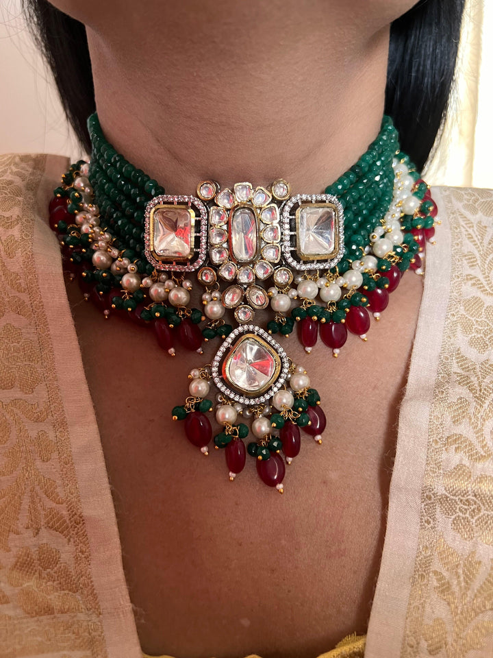 Scintillating Bridal Kundan Choker with Statement Earrings - SHIVKA