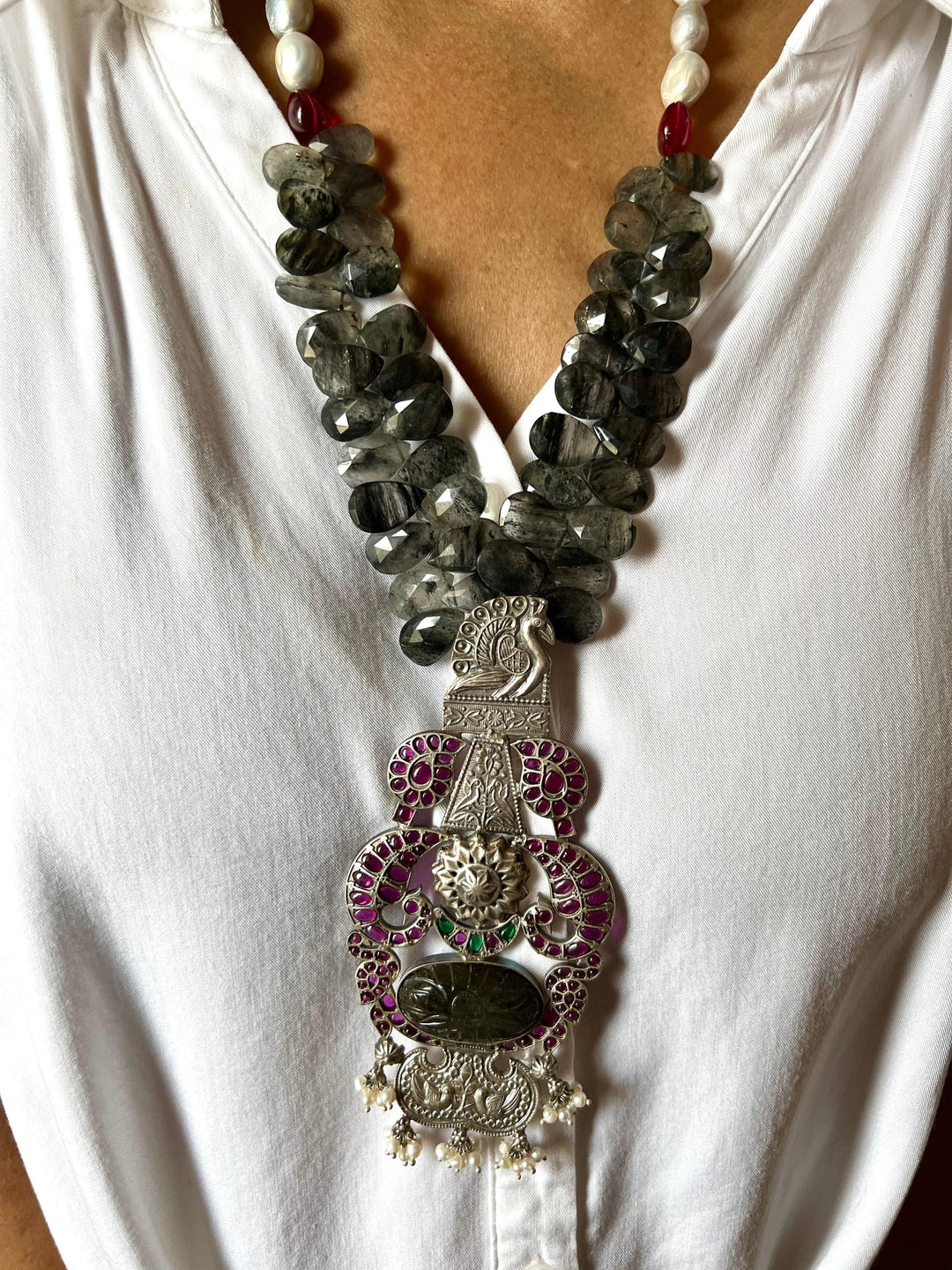 Moss Rutile Pure 925 Silver Necklace - SHIVKA