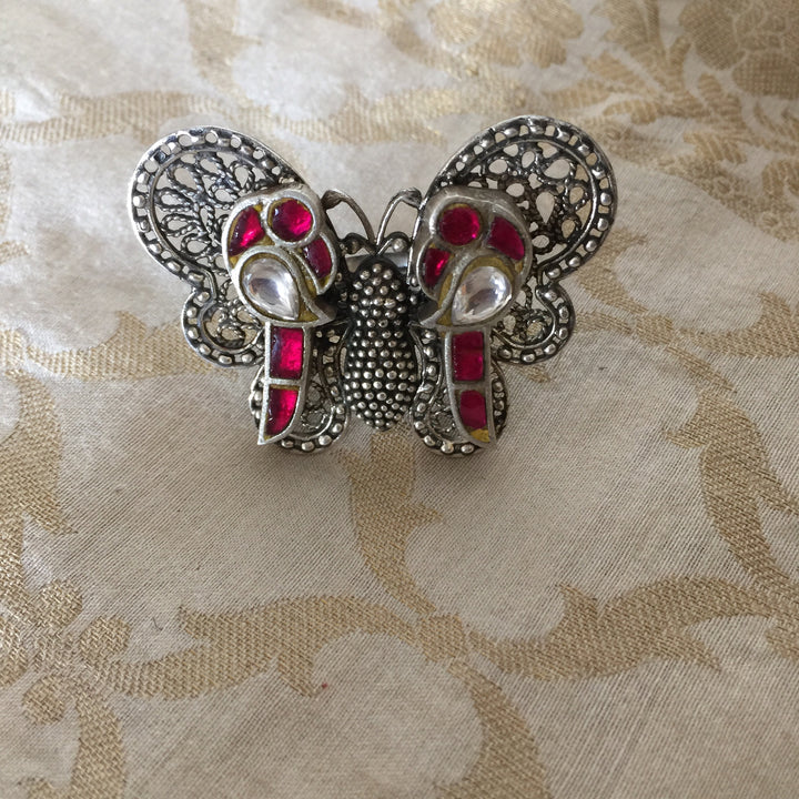 Kundan Butterfly  Pure 925 Silver Ring