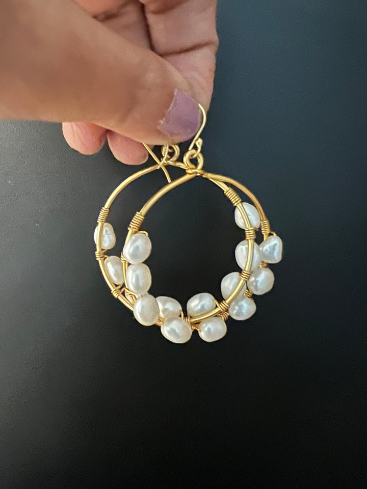 Classy Pearl Hoop Danglers
