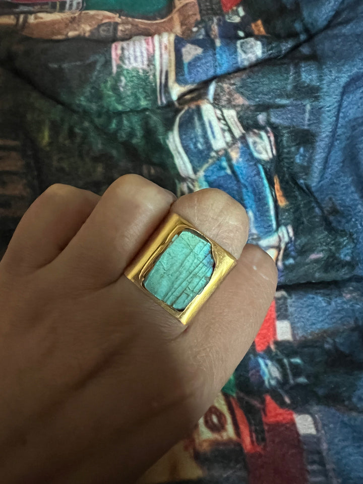 Natural Labradorite Brass Ring