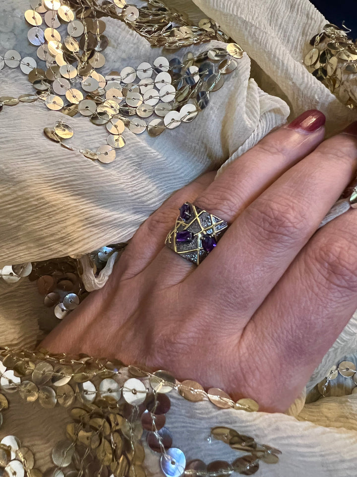 Designer Amethyst Pure 925 Silver Ring