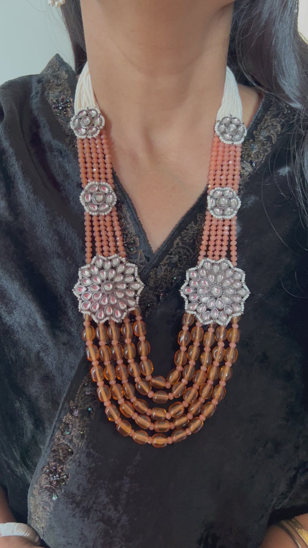 Multilayered Antique Kundan Necklace with Earrings