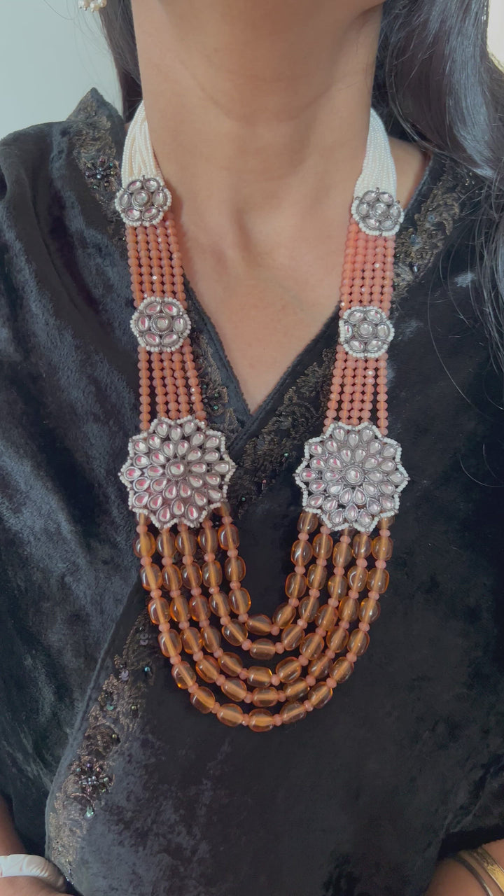 Multilayered Antique Kundan Necklace with Earrings