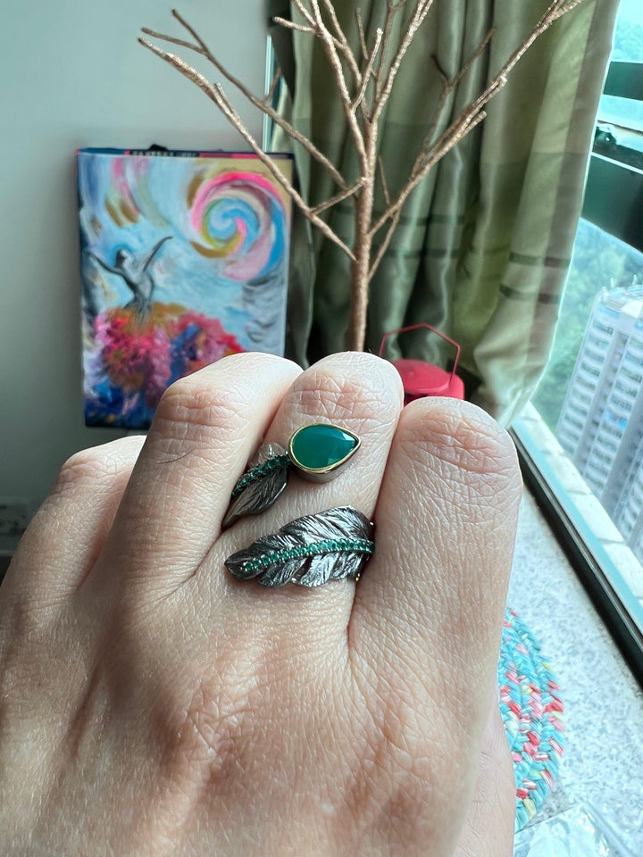 Vintage Pure 925 Silver Green Agate Ring - SHIVKA